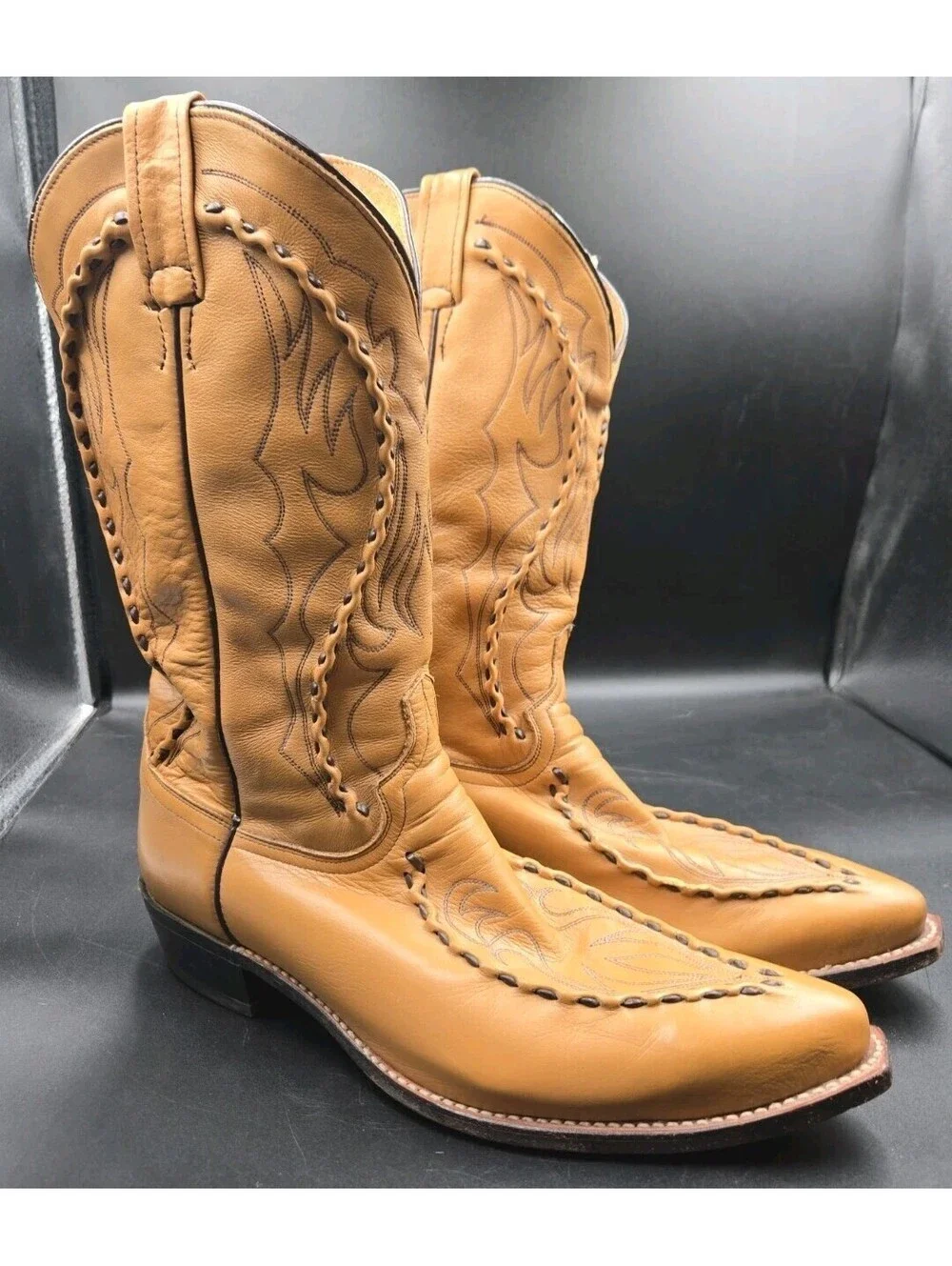 Dan Post Albany Bucklace Whipstitch Cowboy Boots Tan Leather Sz 11 1/2 D Rodeo